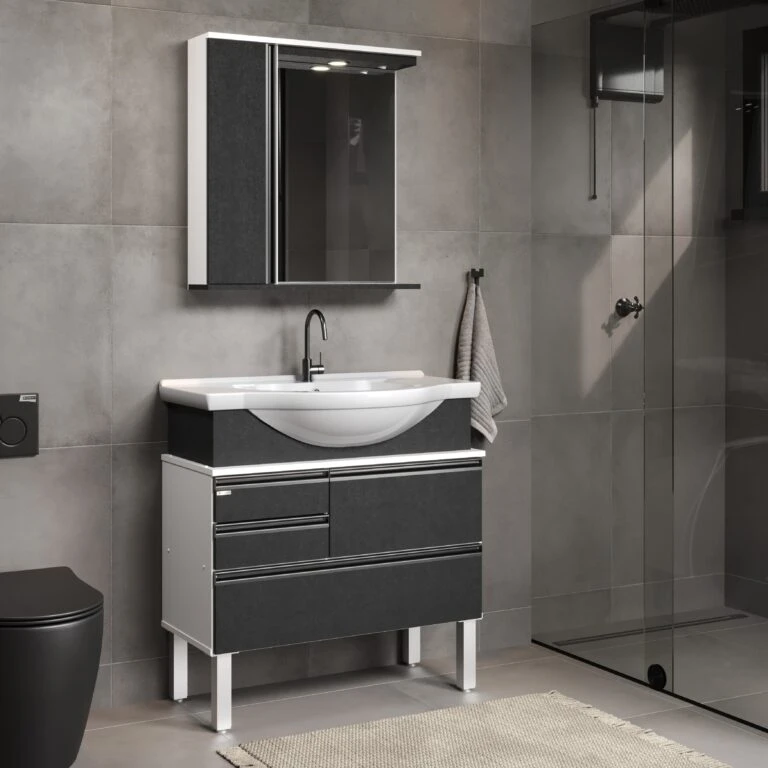 Kit Gabinete para Banheiro Firenze Com Pé 83,5cm