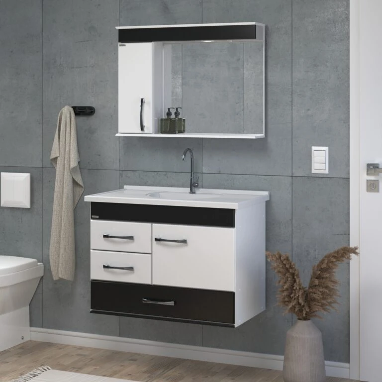 Kit Gabinete para Banheiro Mônaco Suspenso 79,5cm - AJ Rorato