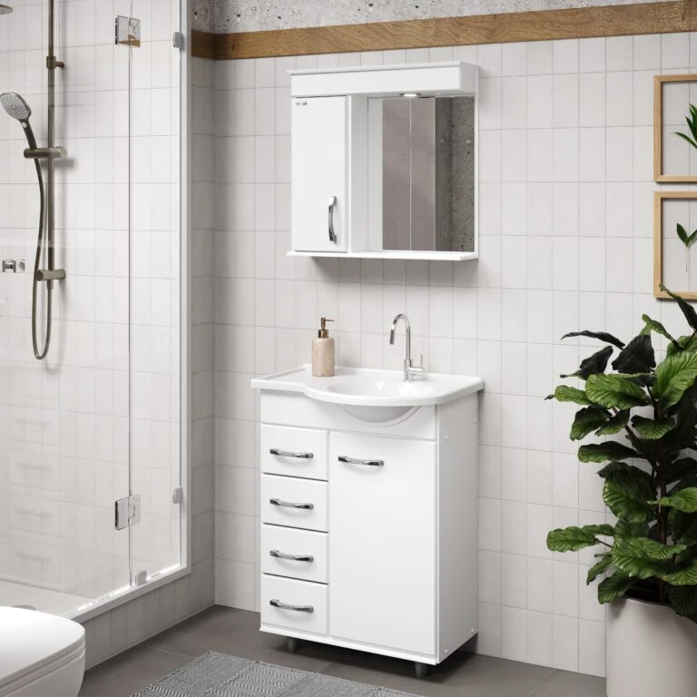 Kit Gabinete para Banheiro Viena Com Pé 59,5cm - AJ Rorato