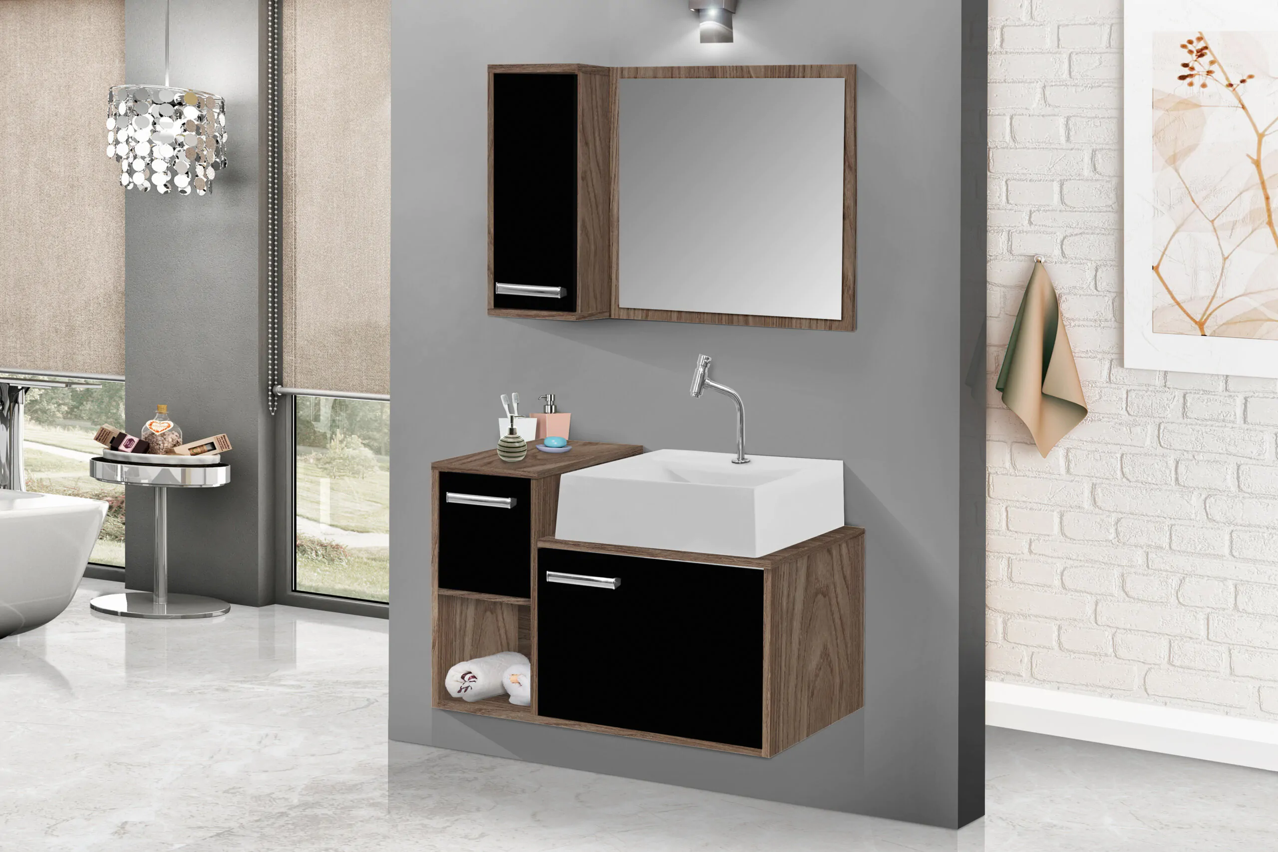 Kit Gabinete para Banheiro Barcelona 60 - MM Gabinetes