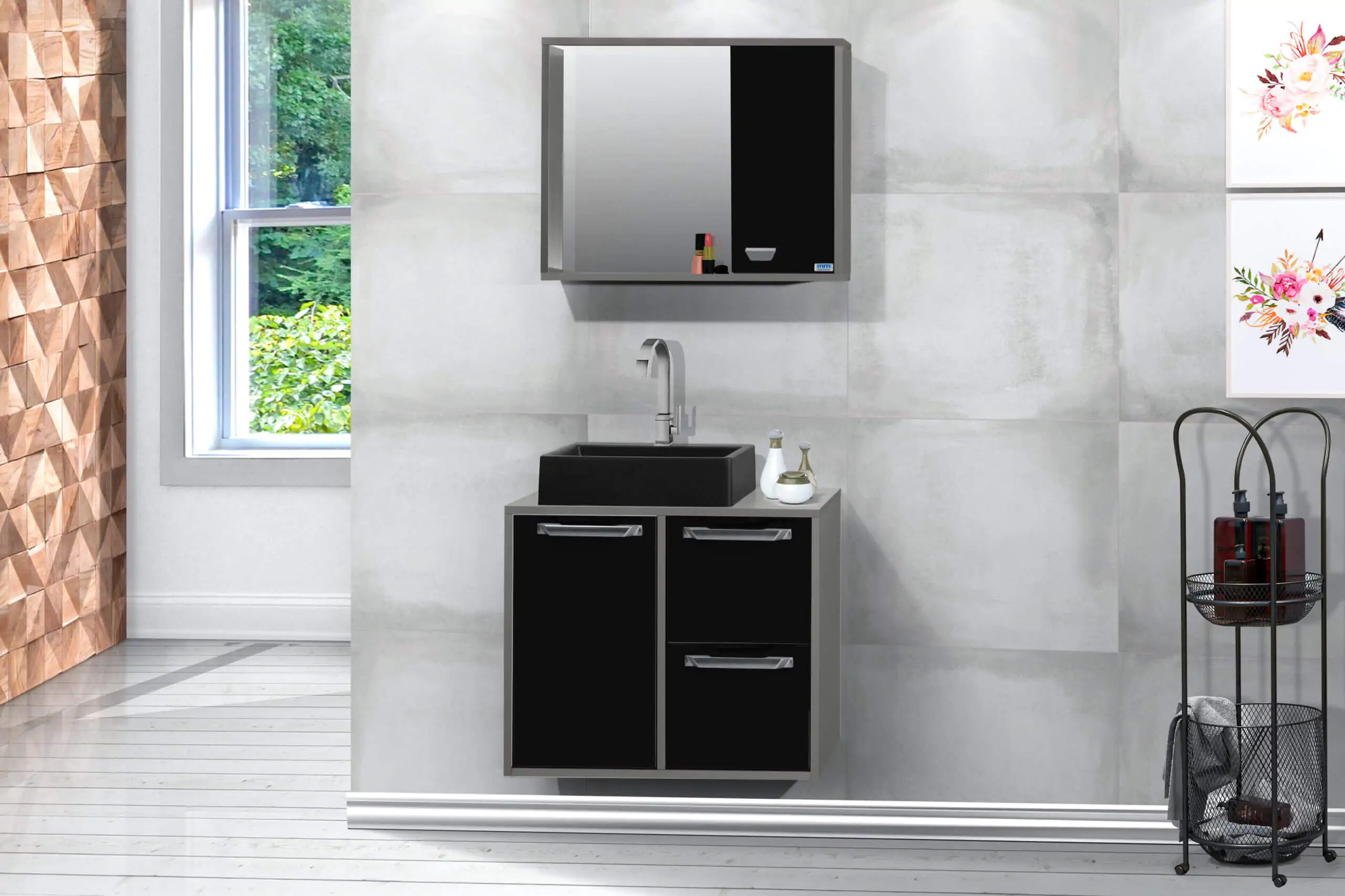 Kit Gabinete para Banheiro Bravo 60 c/ Vidro