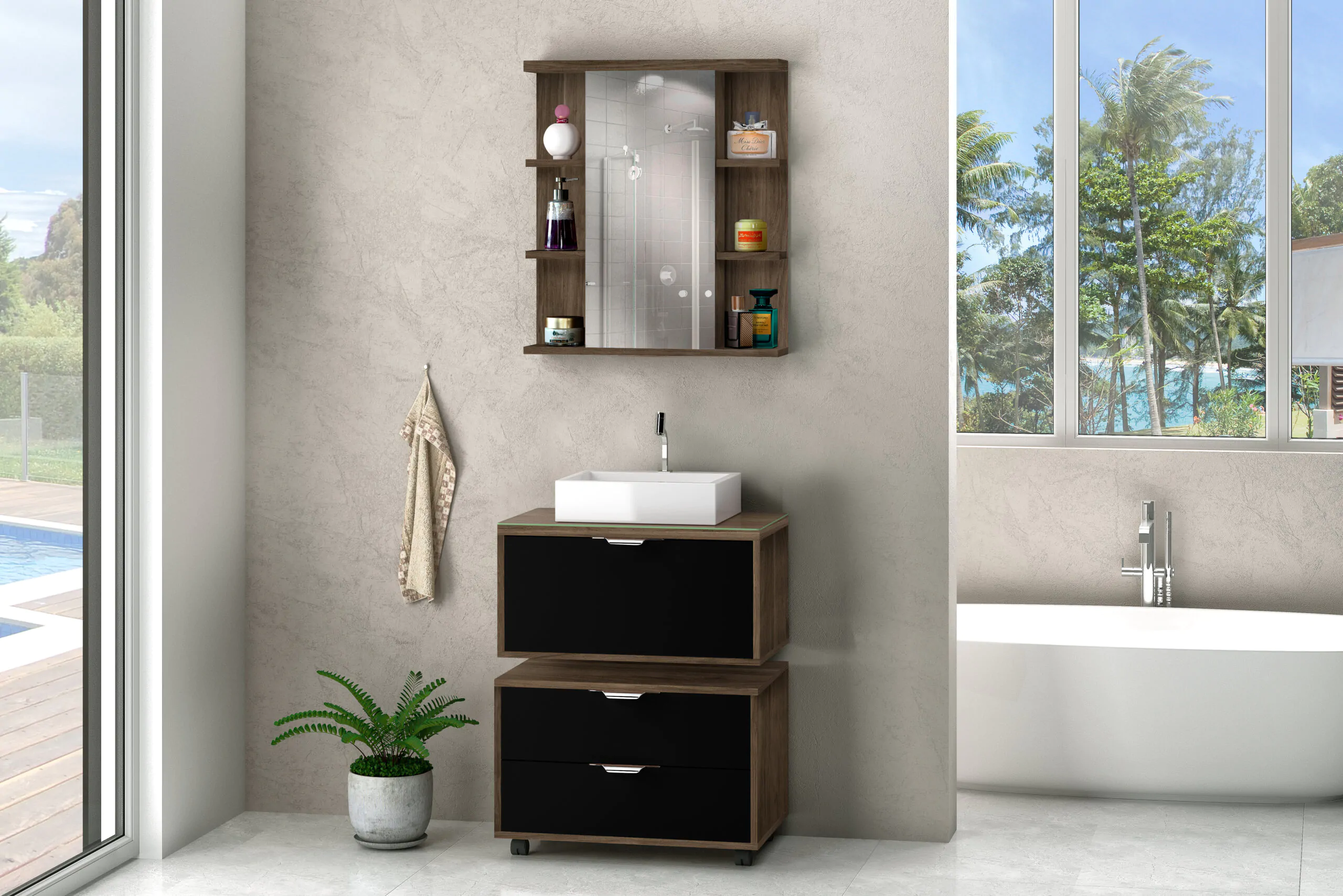 Kit Gabinete para Banheiro Vita 60 c/ Vidro - MM Gabinetes