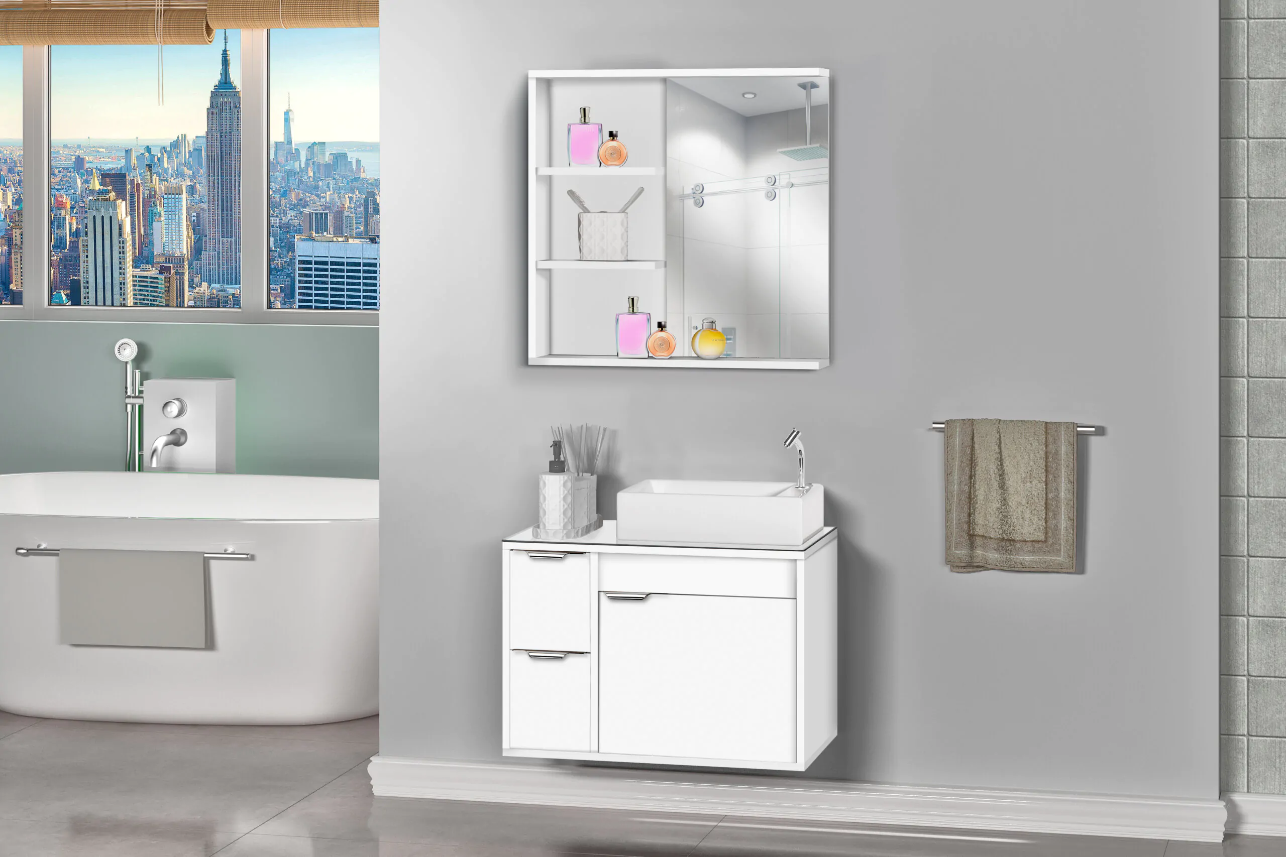 Kit Gabinete para Banheiro Veneto 60 c/ Vidro