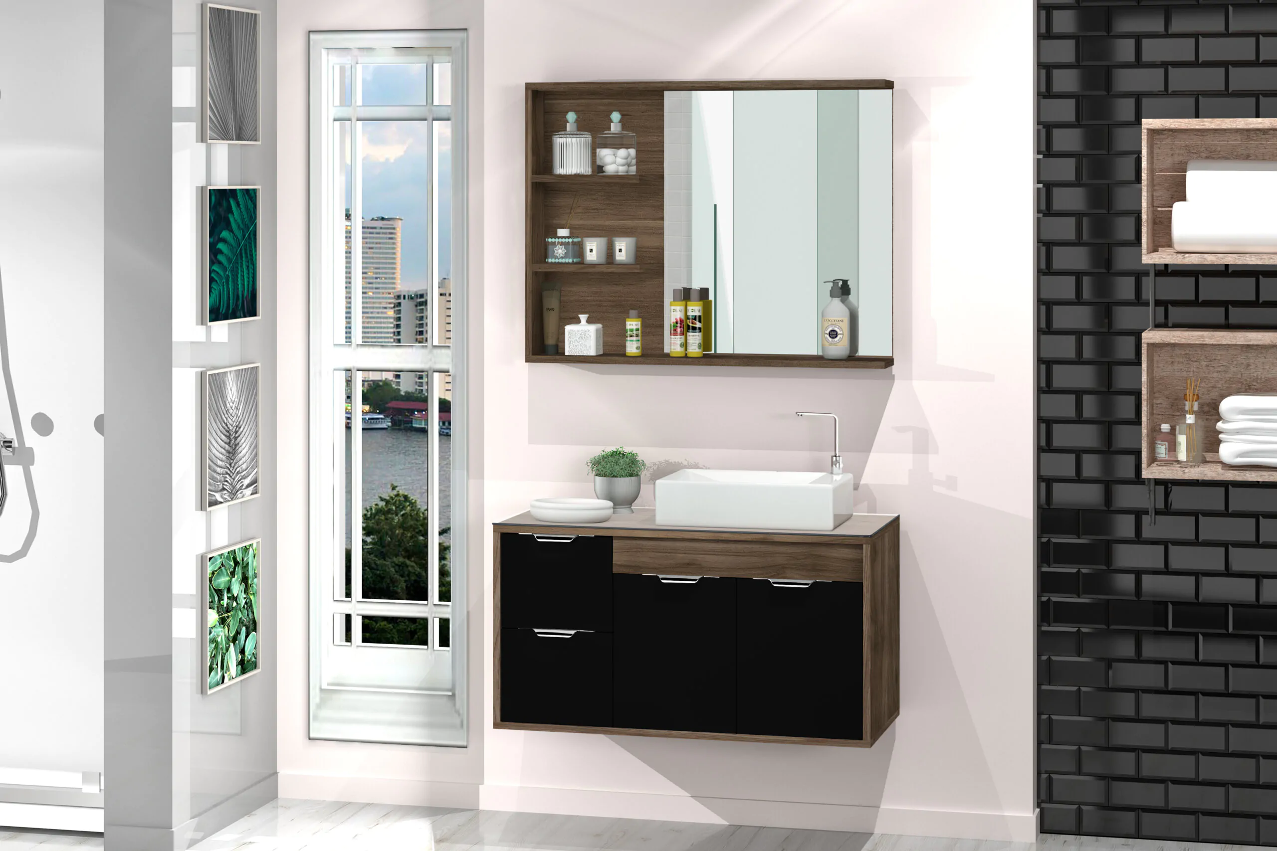 Kit Gabinete para Banheiro Veneto 80 c/ Vidro - MM Gabinetes