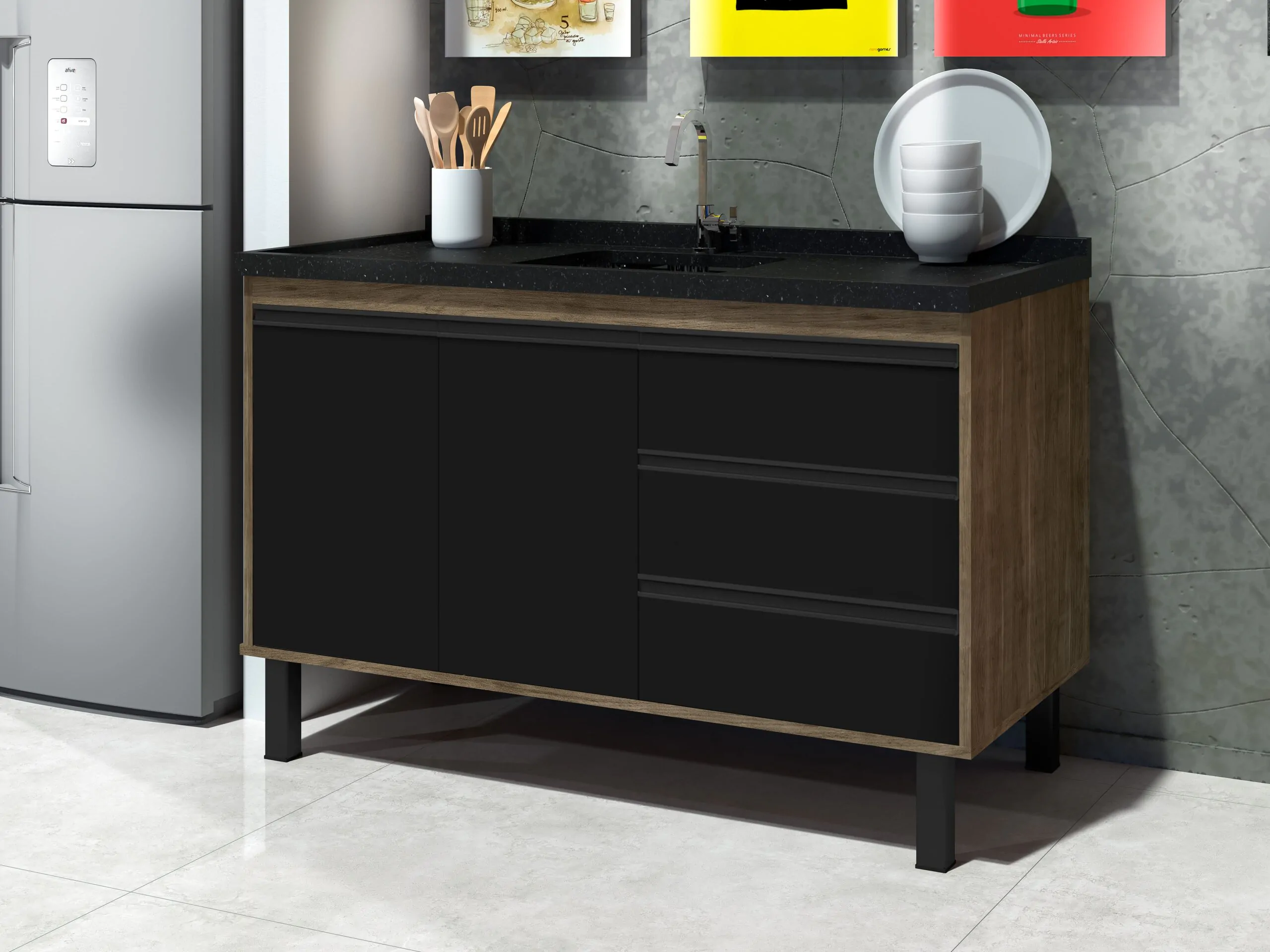 Gabinete de Cozinha Málaga 1,2m - MM Gabinetes