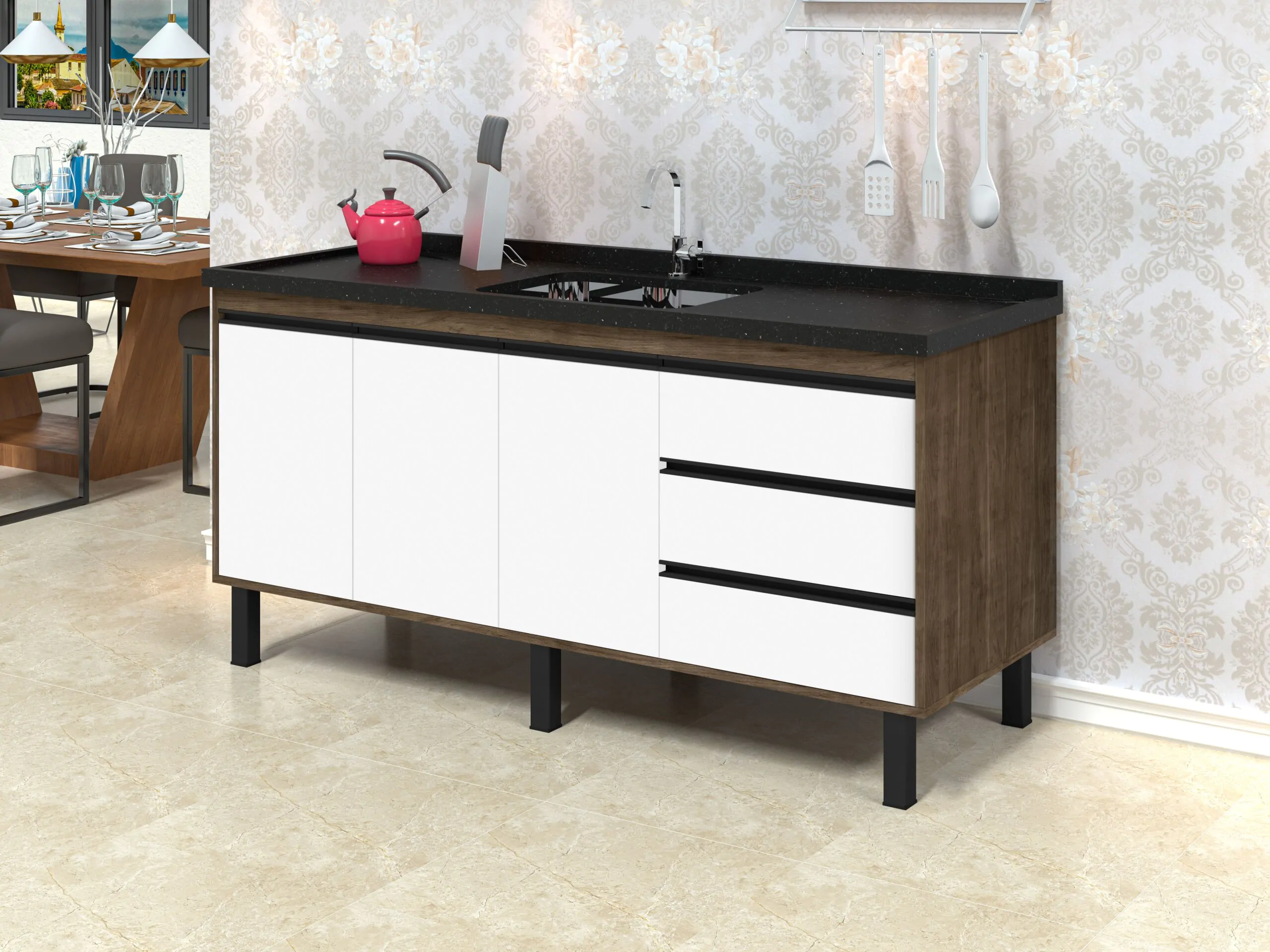 Gabinete de Cozinha Málaga 1,5m - MM Gabinetes