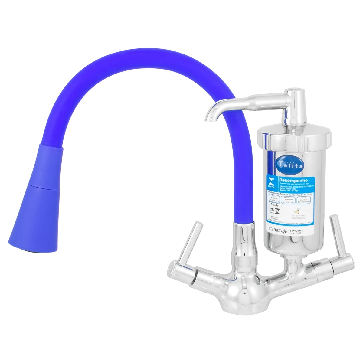 TORNEIRA COLOR DUO BLUE CANO FLEXÍVEL C/ FILTRO METAL OU ABS - Talita Metais