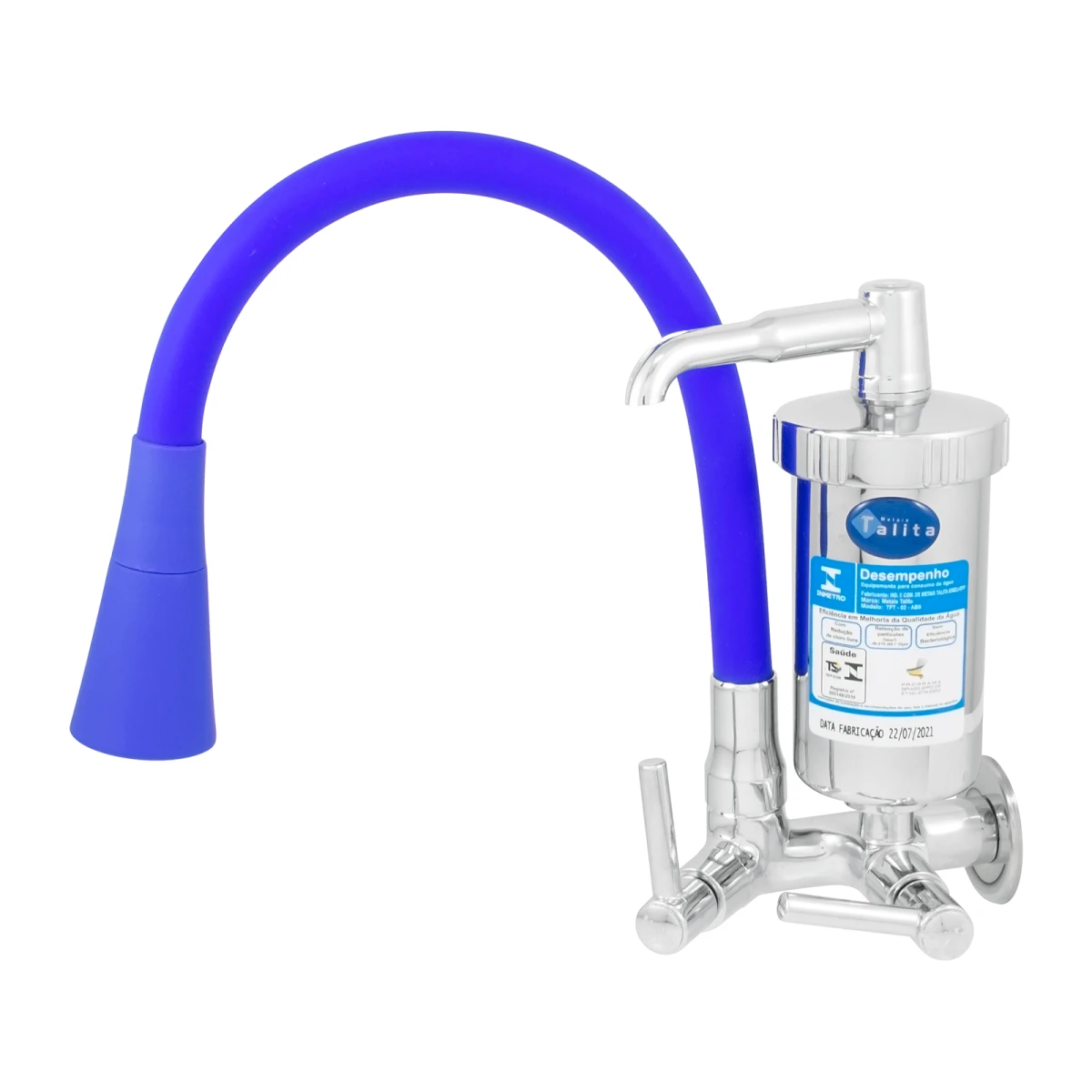 TORNEIRA COLOR DUO BLUE CANO FLEXÍVEL  C/ FILTRO METAL OU ABS - Talita Metais