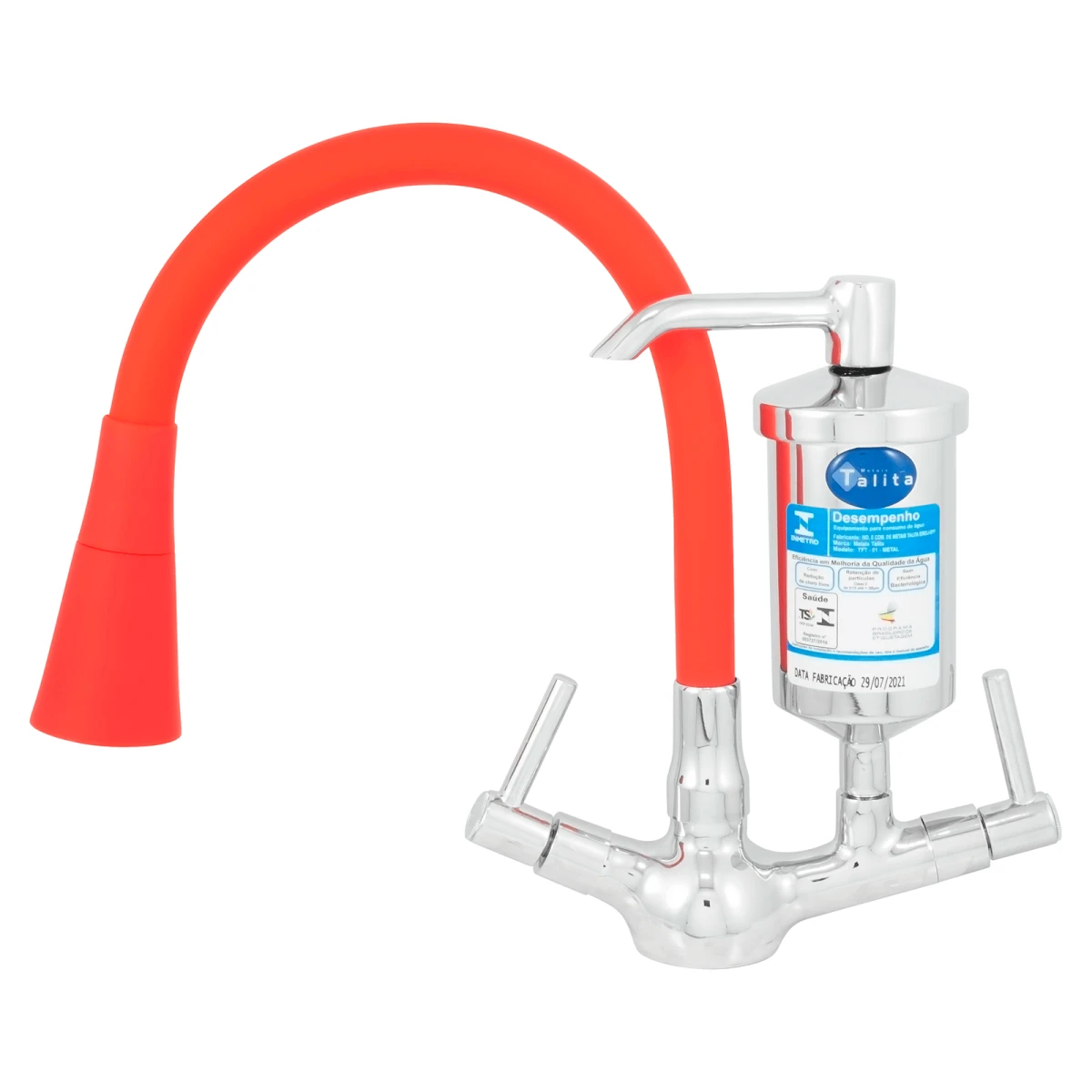 TORNEIRA COLOR DUO RED CANO FLEXÍVEL C/ FILTRO METAL OU ABS - Talita Metais