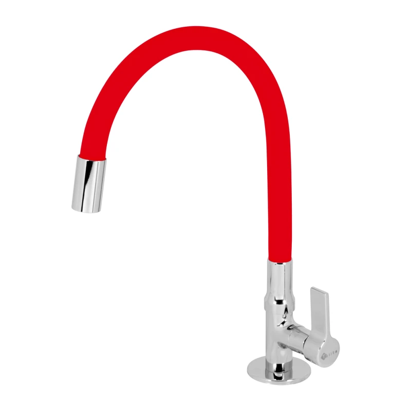 TORNEIRA COLOR RED CANO FLEXÍVEL COZINHA BANCADA - Talita Metais